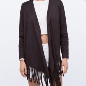 Black Suede Fringe Jacket Zara Size XS
